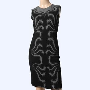 DIANE VON FURSTENBERG Stagewave Black Geometric Knit Wool Blend Sheath Dress